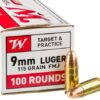 100 Rounds of 9mm Ammo by Winchester - 115gr FMJ