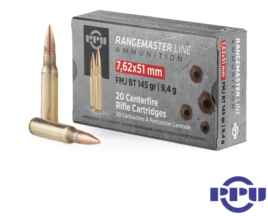 PPU 7.62×51 145gr FMJ-BT (20rds & 500rds)